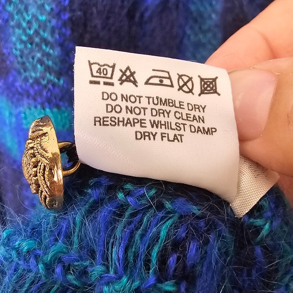 VTG Pitlochry L Mohair Blend Cardigan Blue Plaid Old Money Heritage Preppy UK - Picture 9 of 10